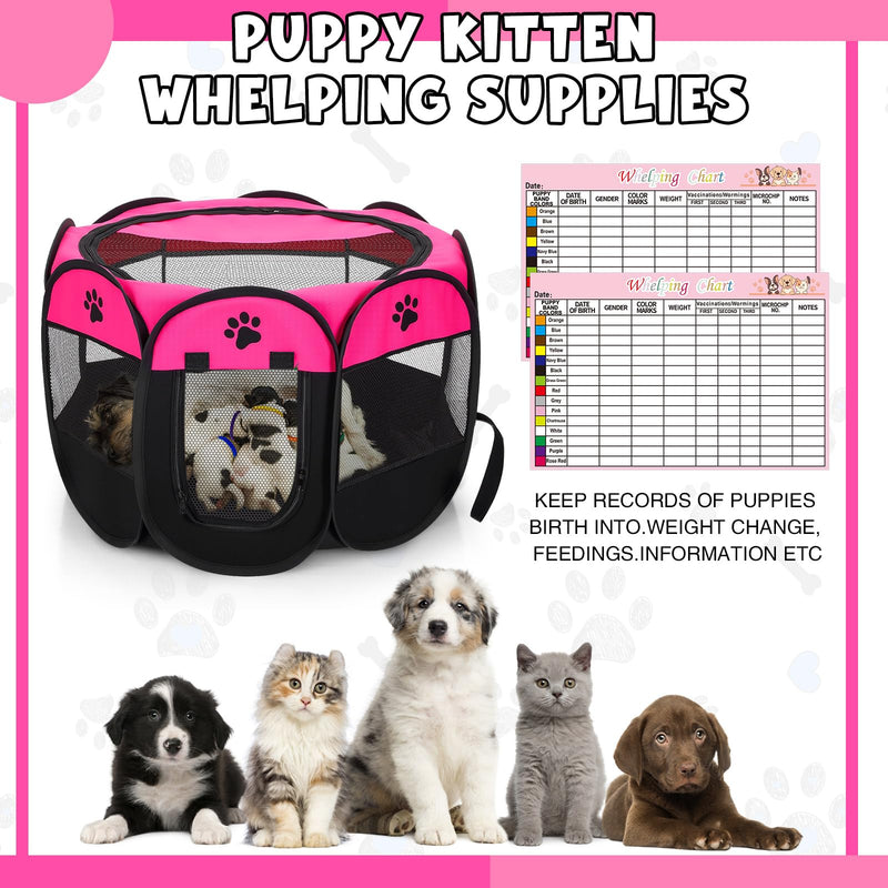 45 Pcs Puppy Dog Kitten Whelping Supplies Starter Kit for Birth Include Pet Playpen Whelping Collar Cord Clamp Bulb Aspirator Syringe Bottle Scissor Glove Bag for New Born Pet Supplies