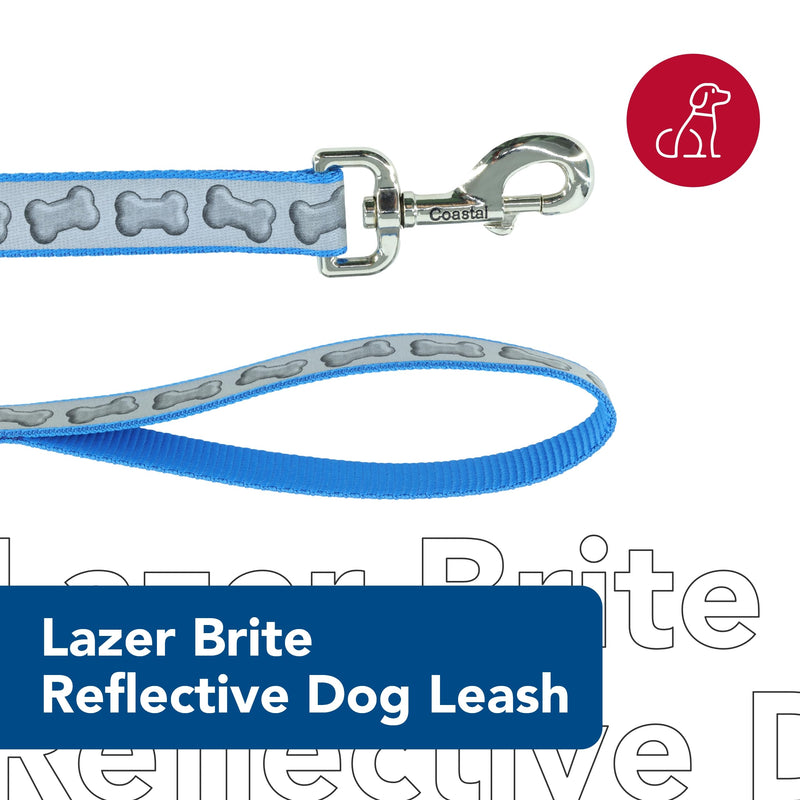 Coastal - Lazer Brite - Reflective Dog Leash, Turquoise Bones, 3/8" x 06' 3/8" x 06' (Pack of 1) - PawsPlanet Australia