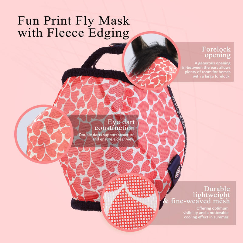 Harrison Howard All Round Mesh Horse Fly Mask UV Protective with Fleece Padded Edging and Fun Prints Forelock Opening Design Mask for Horse Hearts Medium - PawsPlanet Australia