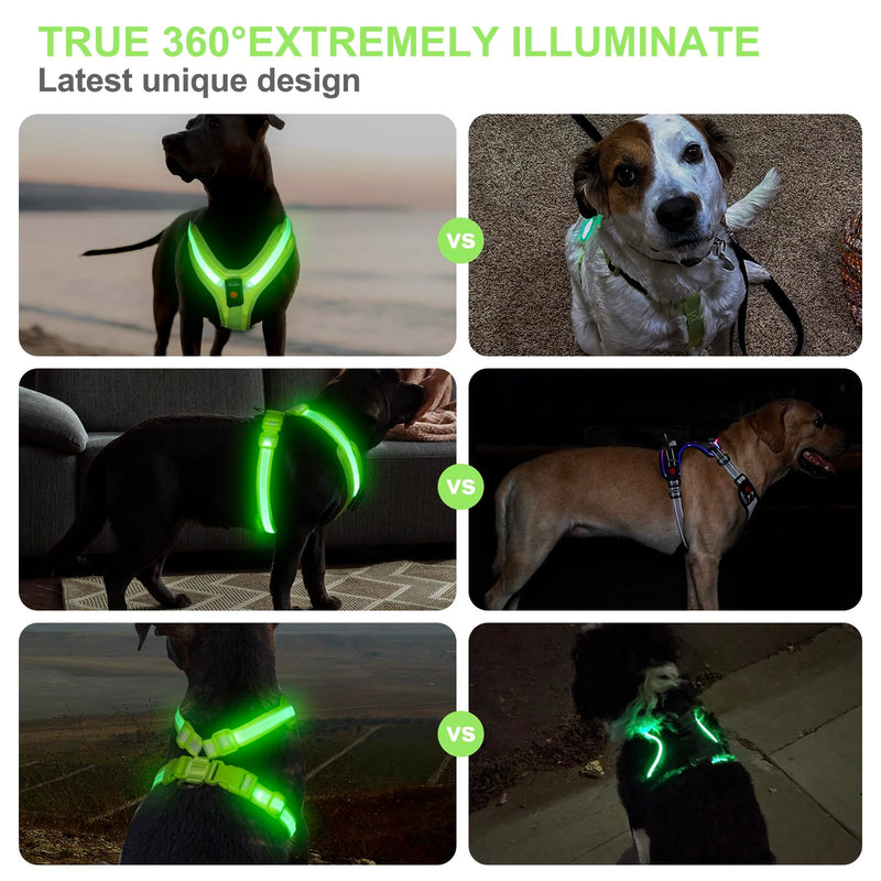 Light Up Dog Harness - LED Dog Harness Rechargeable, No Choke Illuminated Glow Dark Harness Vest Waterproof for Medium Large Dogs for Camping Night Safety Walking-Green,L Green - PawsPlanet Australia