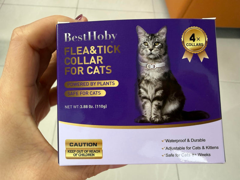Flea and Tick Collar for Cats (4 Pack), Plant-Powered with Natural Essential Oils, Water-Resistant, Adjustable for All Cats & Kittens (Gray) Gray