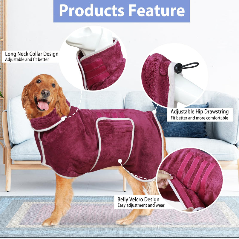 Dog Bathrobe Towel Dog Drying Coat - Super Absorbent Bath Robe for Drying Dogs Large, Soft Adjustable Collar & Belly Strap Fast Drying Coat Pet Dog Cat Bath Robe Towel (Purple, 3X-Large) Purple - PawsPlanet Australia