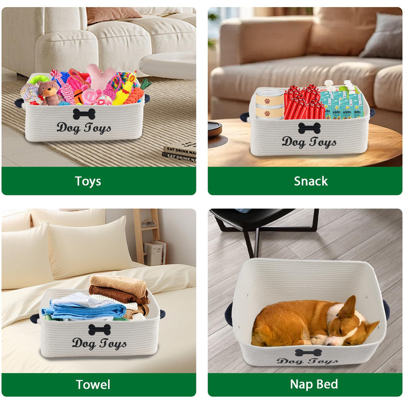 Dog Toy Basket-100% Cotton Rope Dog Toy Bin for Living Room Area-Trapezoid Pet Toys Box with Sturdy Handle-Puppy Bed-Dog Stuff Organizer for Toys,Collar,Leash,Blanket-Chew Proof-Beige 1pack Beige