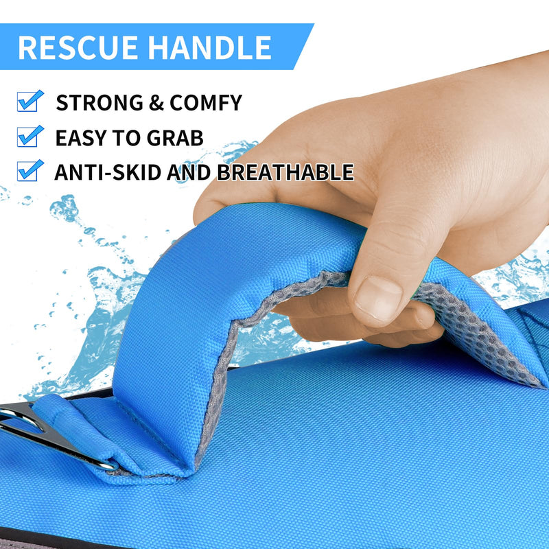 Doglay Dog Life Jacket, Swimming Safety Vest with Rescue Handles and Reflective Stripes, High Visibility Dog Life Vest for Boating, Heavy Duty Pet Safety Vest for Small Medium and Large Dogs. S :16.1"-20.9" (Ribcage Girth)- Single Handle Blue+Gray - PawsPlanet Australia