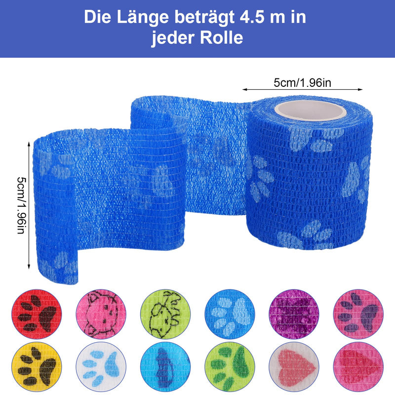 tonyg-p 12 Rolls of Self-Adhesive Bandage Cohesive Bandage Elastic Fixation Bandage Vet Wrap Pet for Finger Wrist, Knee, Ankle Sprains and Swelling 5 cm x 4.5 m