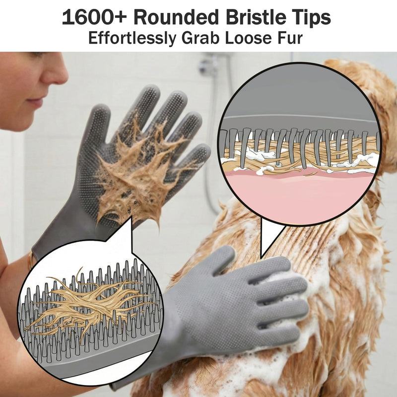 Dog Washing Gloves for Hair-Removal: Remove 90% Loose Hair One Bath - Silicone Grooming Gloves Effective Removing Long Dog Golden Retriever/Short Labrador Fur - Keep Home Furniture Fur-Free