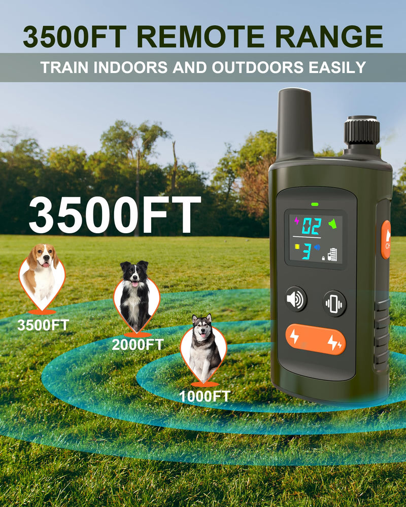 Dog Training Collar with Remote Control, 3500FT Dog Shock Collar for Small Medium Large Dogs, IPX7 Waterproof, 4 Training Modes, Rechargeable E-Collar with Beep Vibration Safe Shock for All Breeds - PawsPlanet Australia