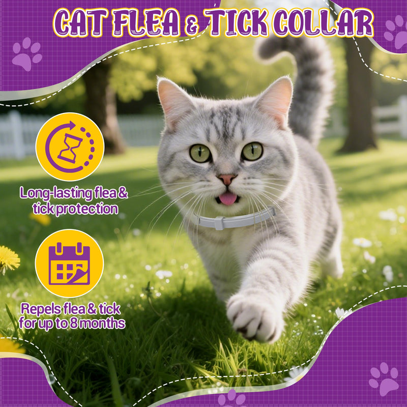 Flea & Tick Collar for Cats 4 Pack - 8 Months Long-Lasting Protection and Prevention, Cat Flea and Tick Collar, Adjustable - PawsPlanet Australia