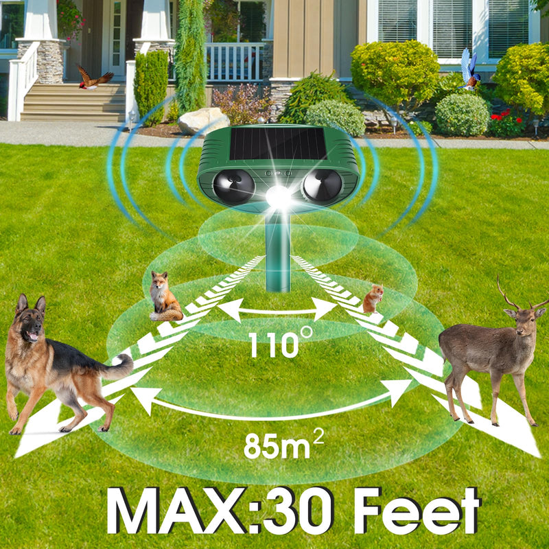 2 Pack Solar Animal Repeller Outdoor, Cat Deterrent with Ultrasonic & Flashing LED - Night Time Motion Activated Pest Control for Garden Yard to Repel Cats, Raccoons, Deer, Skunks, Squirrels Green - PawsPlanet Australia