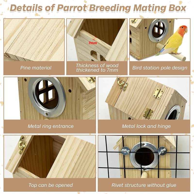PINVNBY Parakeet Nesting Box Wooden Bird House for Cage Parrot Breeding Mating Box for Lovebirds CockatielFinch Cockatoo Canary and Small and Medium-Sized Birds (L: 7.91 * 6.81 * 6.69 inch) Wood House Shape,L: 7.91*6.81*6.69 inch