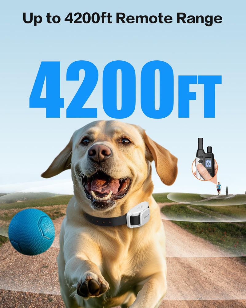 Jugbow Dog Training Collar - 4200FT Dog Collar with Remote for Small Medium Large Dogs, LED Light Electric Collar with Beep/Safe Static/Vibration Modes, IPX8 Waterproof Rechargeable E-Collar(Grey) Grey - PawsPlanet Australia