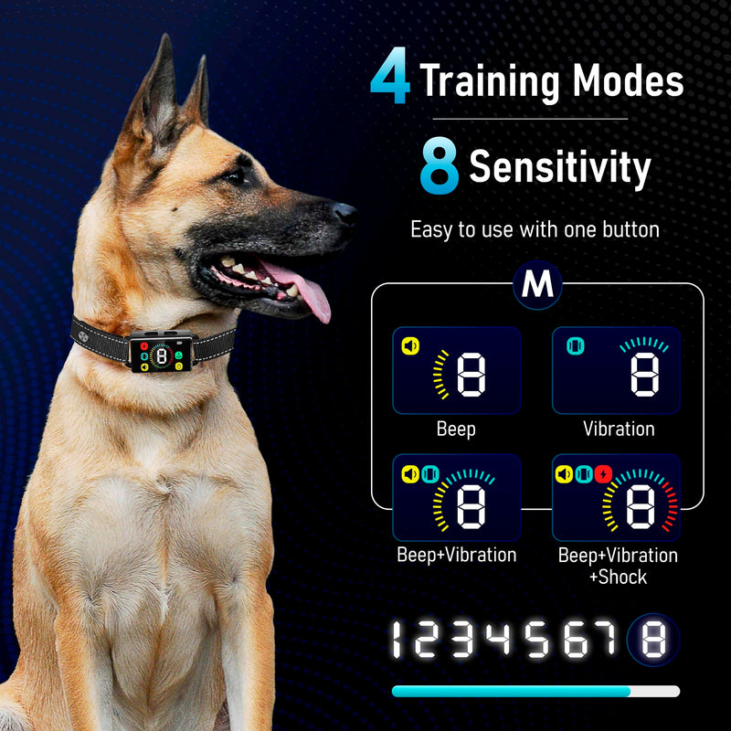 Dog Bark Collar - Long-Lasting Type C Rechargeable Smart Collar with 8 Sensitivity Levels | Safe Beep, Vibration & Shock Modes | Effective Anti-Bark Solution for Small, Medium & Large Dogs (8-150 lbs) - PawsPlanet Australia