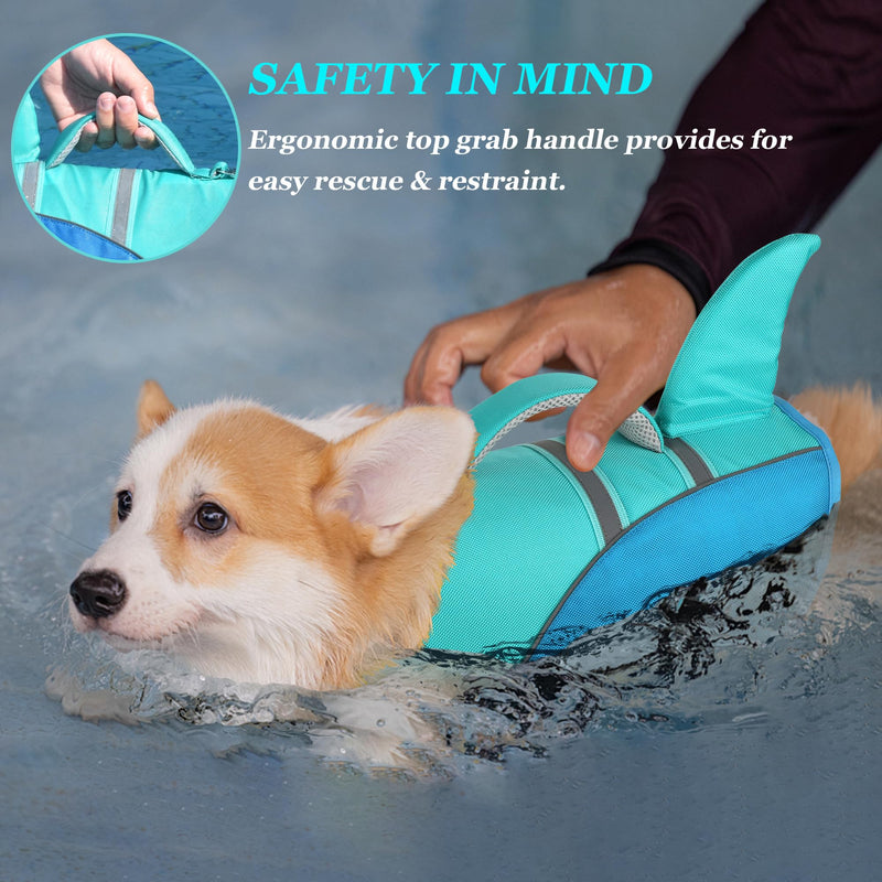 Dog Life Jacket High Buoyancy, Cute Shark Dog Life Vest for Swimming Boating with Rescue Handle, Reflective Adjustable Puppy Swim Vest Pet Life Jacket for Small Medium Large Dogs (M) Pool blue - PawsPlanet Australia