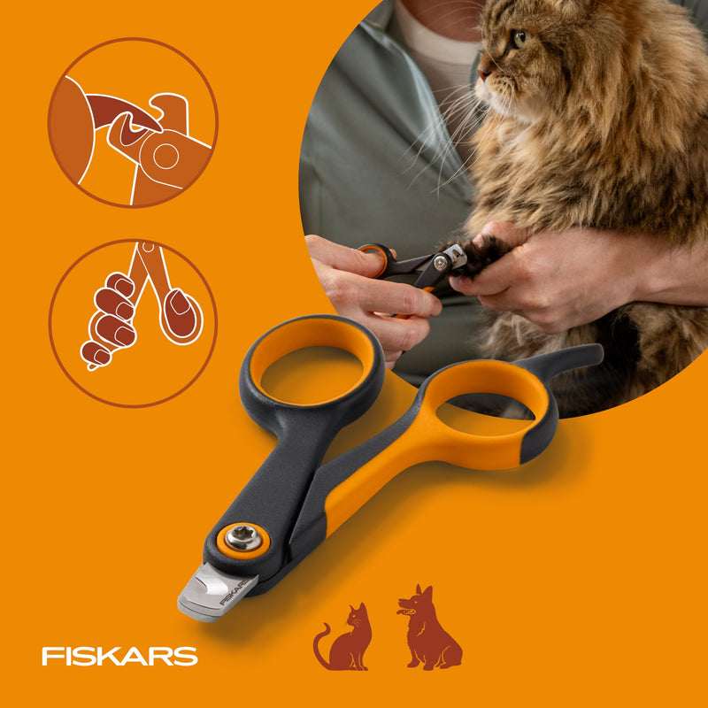 Fiskars Pet Small Pet Nail Clippers, Cat and Dog Nail Trimmers for Grooming, Pet Supplies with Precision Stainless Steel Blades & SoftGrip Handle, 4.25”, Orange/Black S - PawsPlanet Australia