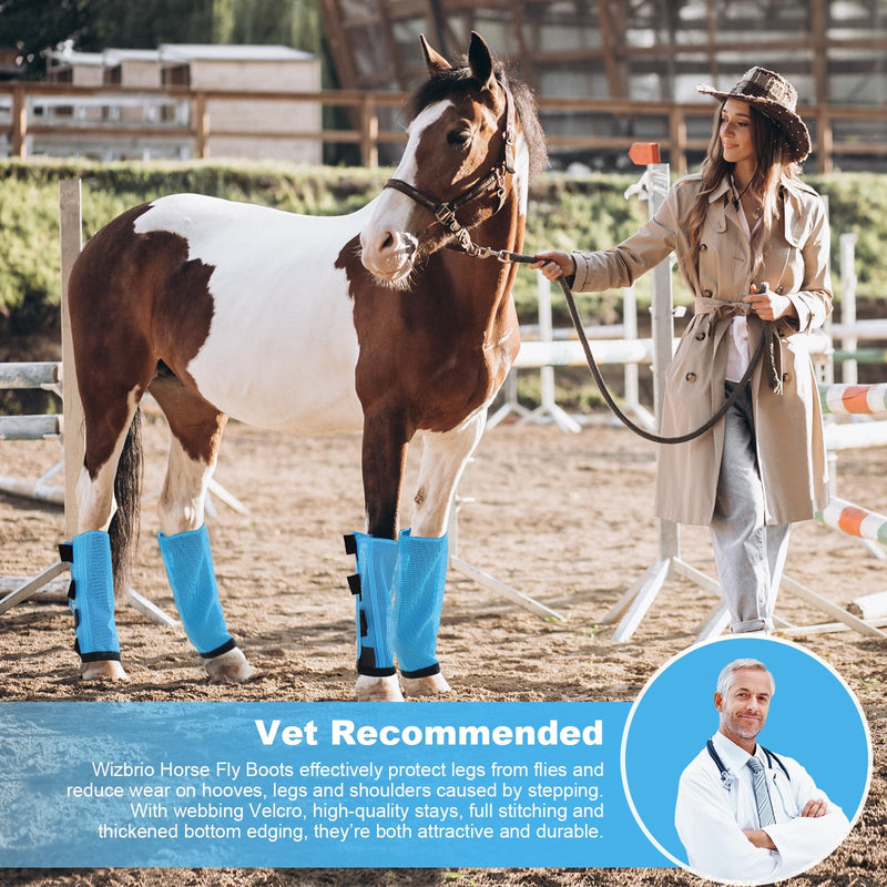 Premium 4-Pack Horse Fly Boots & Leggings Loose-Fit Fine Mesh with Stay-On Fasteners, Support Strips & Anti-Stomp Design Breathable Non-Slip Protection Leg Wrap (Large) Sky - Blue