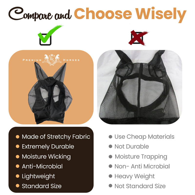 Soft Nylon Micromesh Horse Fly Mask | Fly Masks for Horses with Ears | Horse Fly Mask with Ears | Protection from Sun’s UV Rays | Comfortable Fly mesh mask with Breathable & Stretchy (Black Medium) Black - PawsPlanet Australia