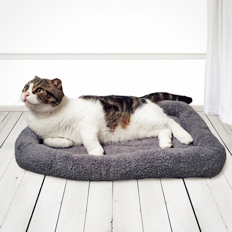 Enjoying Soft Plush Cat Bed Mat 16" x 22" Pet Cushion with Pillow Around for Dogs Cat Curling Sleep Cat Pad for Cat Carrier/Crate Dog Self-Warm Bed, Antiskid Bottom, Medium Square M (41 x 56 cm)