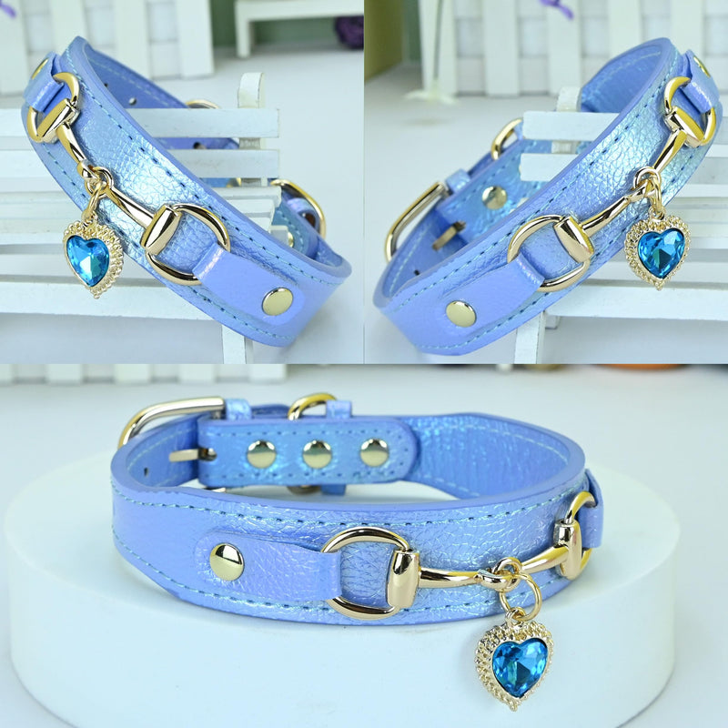 Fashion Cute Dog Collar with a Alloy Heart Shaped Pendant for Small Dogs Cats - Blue - M - PawsPlanet Australia