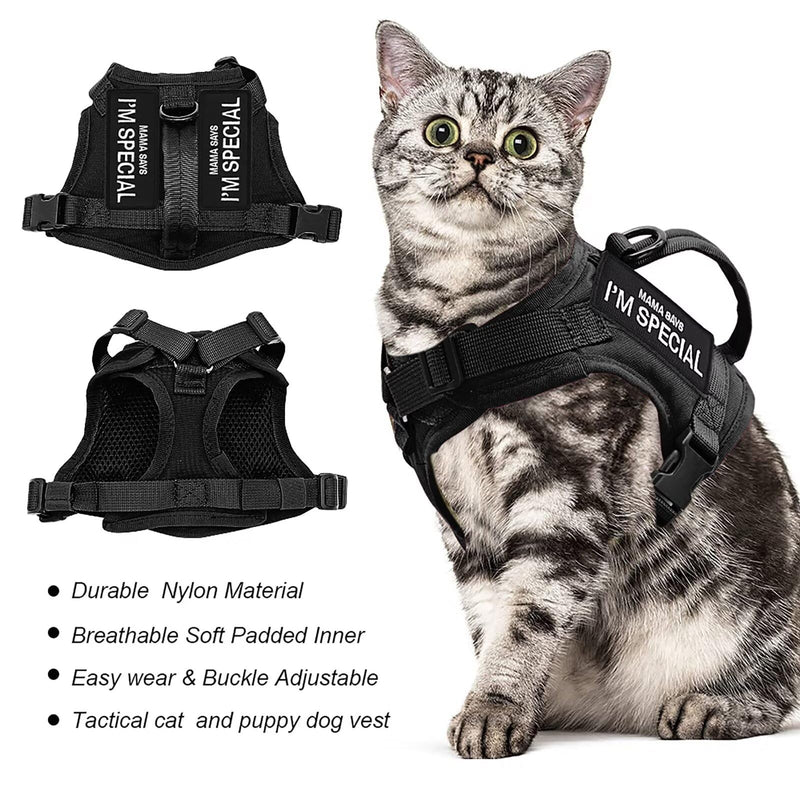 Forestpaw Cat Harness Escape Proof for Walking,Adjustable Large Cat Vest Harness with Soft Mesh Padded,Tactical Cat Harness with Control Handle,Molle Patches,Black Chest 12-17",Neck 8.0-12.5" Black