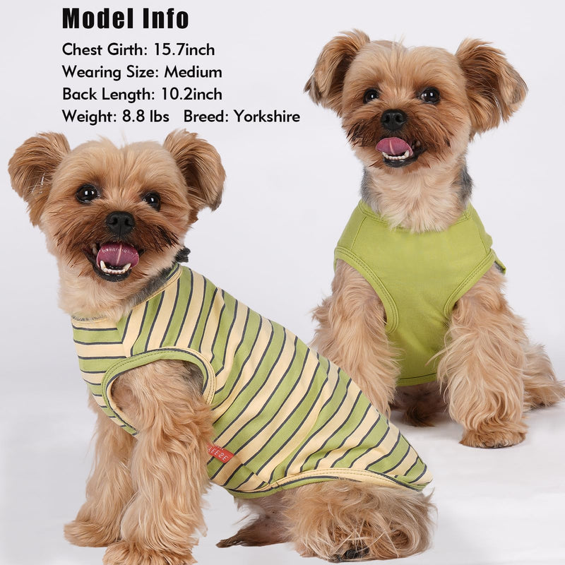KYEESE 2Pack Dog Shirts Striped T Shirt for Large Dogs Lightweight Clothes Sleeveless Vest Cotton Tank Top, XXX-Large,Green+Striped XXX-Large (55-75lbs) 04# 2Pack (Green+Striped) - PawsPlanet Australia