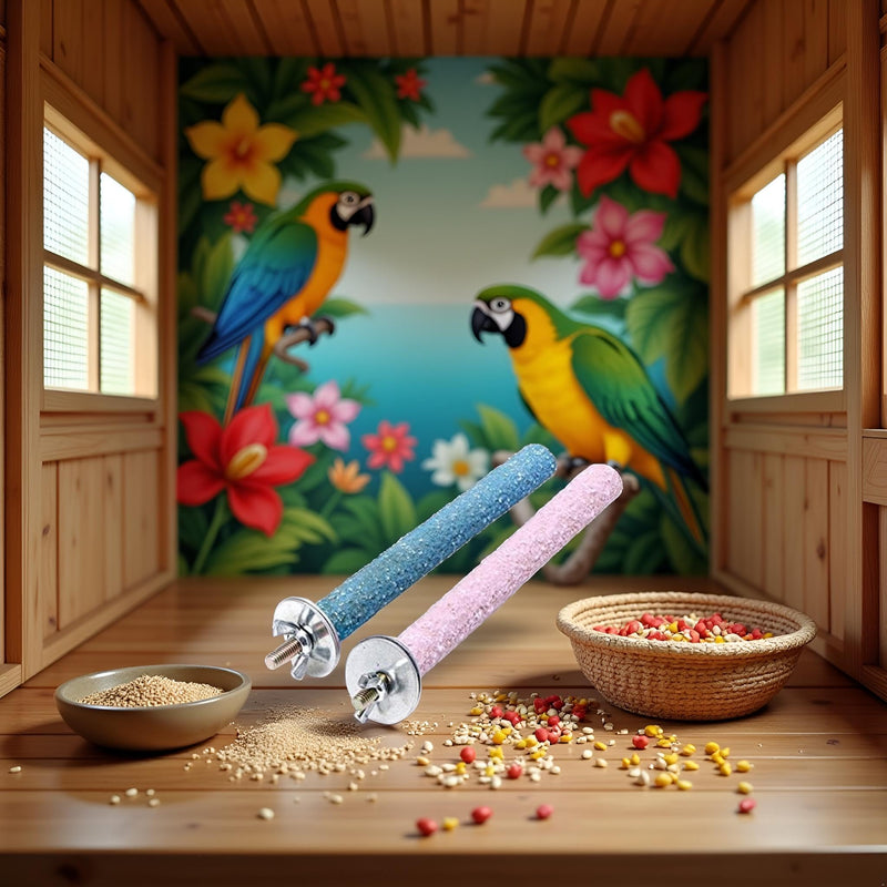 2 Pcs Multi-Color Random Bird Perch Stand Toy Wood Parrot Perch Stand Grinding Claw Sticks Sanded Surface Cage Toy for Parakeets Finches Parakeet Toys Birdcage Accessories