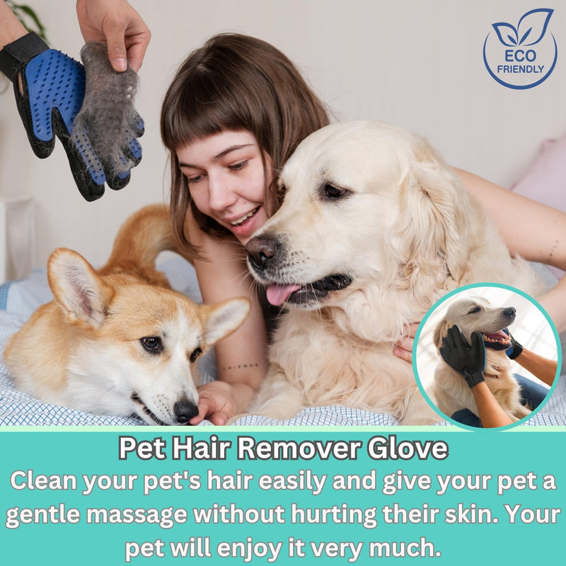 (1 Pair) Multi-Functional Pet Hair Remover Gloves for Gentle Grooming, Bathing, and Massaging Dogs, Cats, and Horses – Perfect for Reducing Shedding - Blue - 1 Pair, Right Hand & Left Hand included. - PawsPlanet Australia