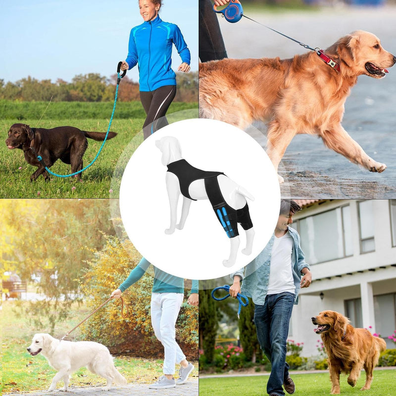 Dog Hip Bandage - Adjustable Knee Bandage with 4 Metal Stabilisers for Supporting the Hind Legs - for Hiking, Training, Outdoor Activities, Park, Travel, at Home black L