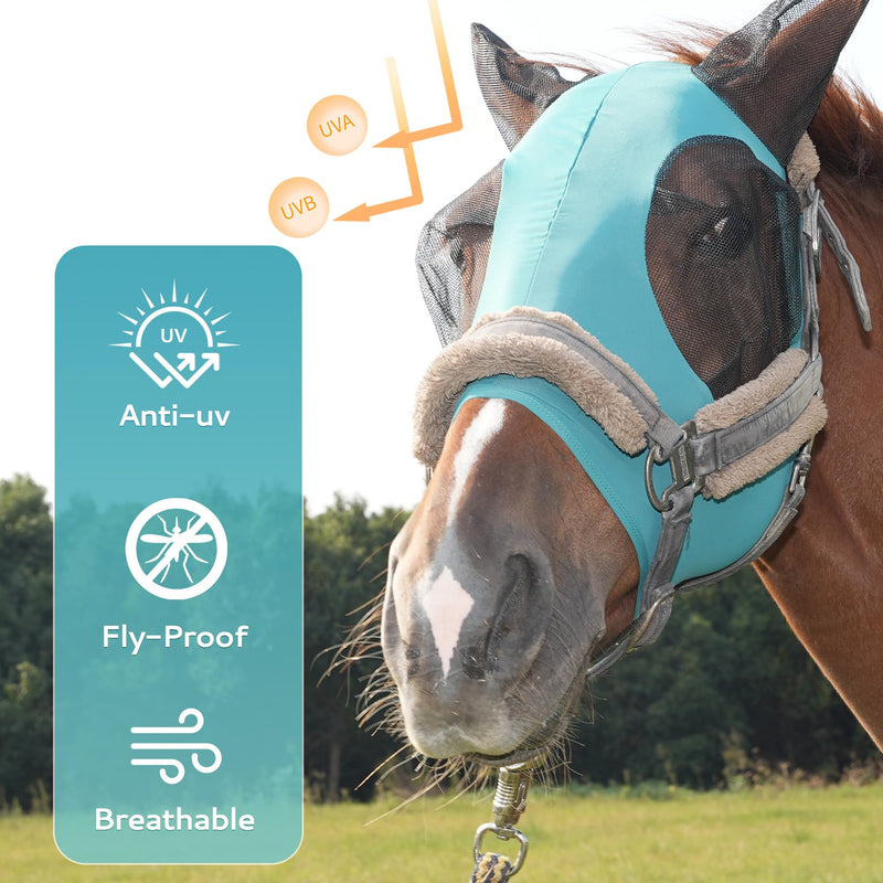 Horse Fly Mask with Ears - UV Protection, Breathable Fabric, Soft Edging for Comfort, Adjustable Fit for Horses & Ponies - Stops Flies, Bugs & Sun Bleaching, Size M