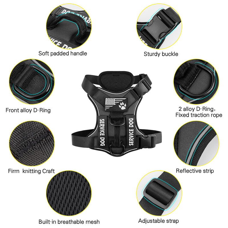 Demigreat Service Dog Harness, Reflective Dog Vest Harness with 5 PCS Patches, Adjustable Soft Oxford Pet Harness, Inner Layer Mesh, Easy to Control for Dogs Large (Pack of 1) Black - PawsPlanet Australia