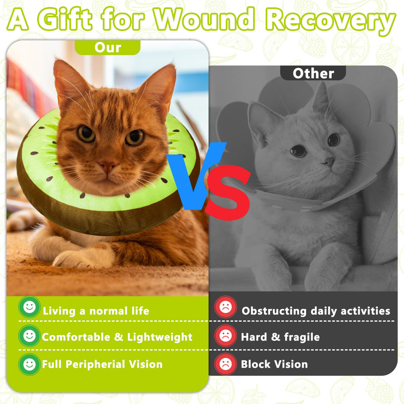 Cat Cone Collar Soft, Adjustable Cat Recovery Cone to Stop Licking, Cute Kitten Donut Collar After Surgery, Elizabethan Collars for Kittens, Lightweight Cats Neck Cones (Kiwifruit, Medium) Kiwifruit