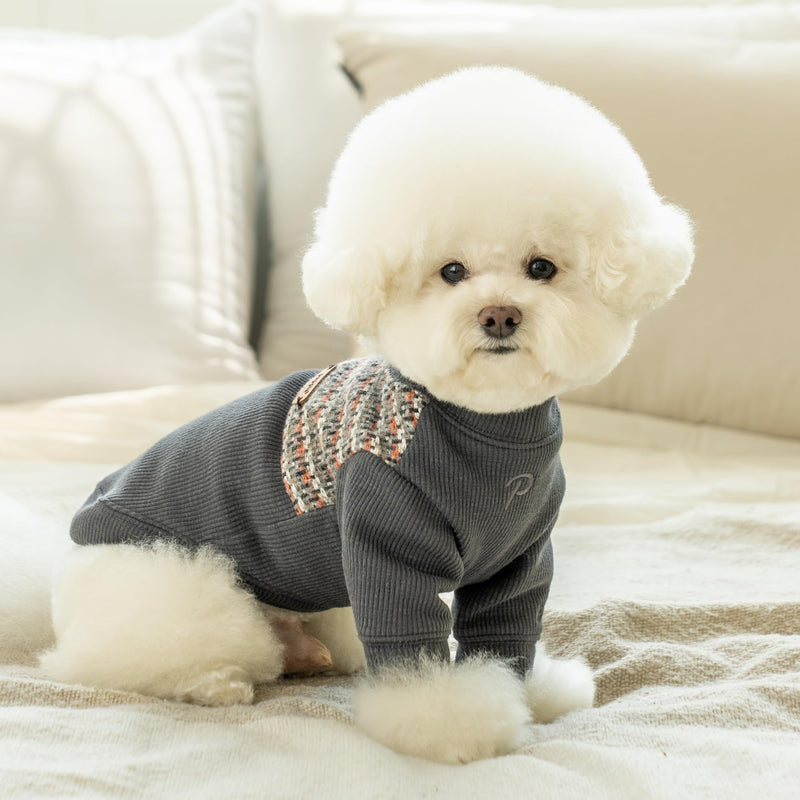 Puppia Yule Winter Round Neck Shirts Checkered Pattern for Small and Medium Dogs, Dark Grey, Large - PawsPlanet Australia