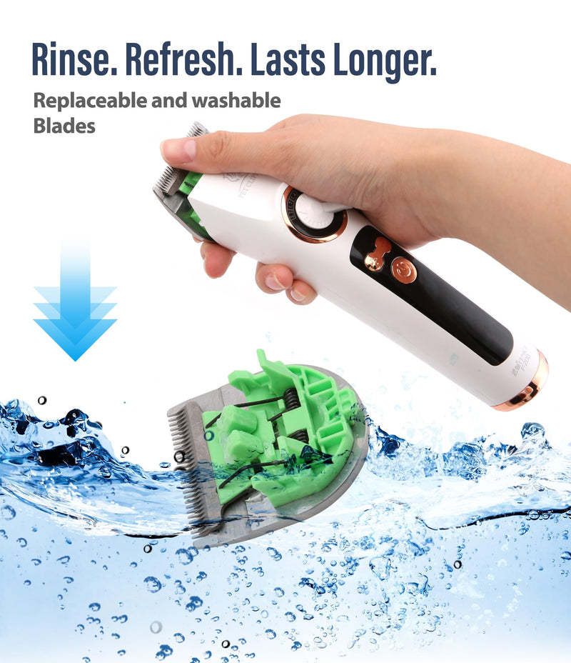 Professional Dog Grooming Clippers with 12H Runtime & Replaceable 440C Blade, 3-Speed Low Noise Electric Dog Shaver for Thick, Matted, Curly Hair, Cordless Clipper for Groomer & Home Use, White Clipper+10FC Blade - PawsPlanet Australia