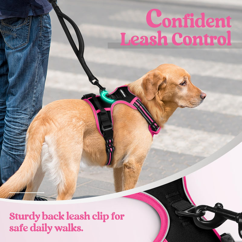 rabbitgoo Dog Harness No Pull with 2 Leash Clips, Adjustable Soft Padded, Reflective Oxford No Choke Pet Vest with Easy Control Handle for Large Dogs, Black & Hot Pink, M Medium - PawsPlanet Australia