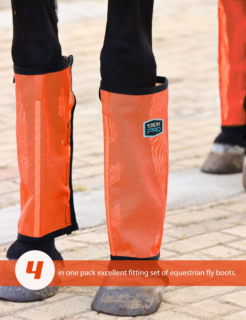 Horse Fly Boots for Horses Set of 4, Breathable Mesh Fly Leggings, Stay-Up Fly Leg Wraps for Summer Orange S