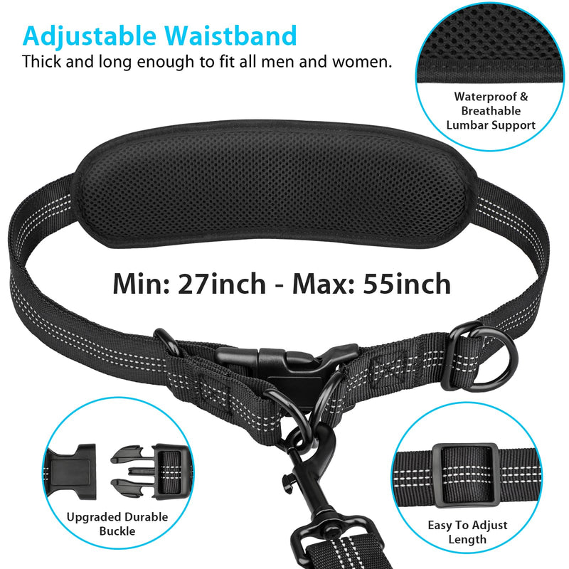 Hands Free Dog Running Leash with Zipper Pouch, Dual Handle, Elastic Bungees Retractable Rope for Medium and Large Dogs, Waist Bag Pack Carry Phones for Walking Hiking Biking (Large, 25-120lb) 1 dog/Blue - PawsPlanet Australia
