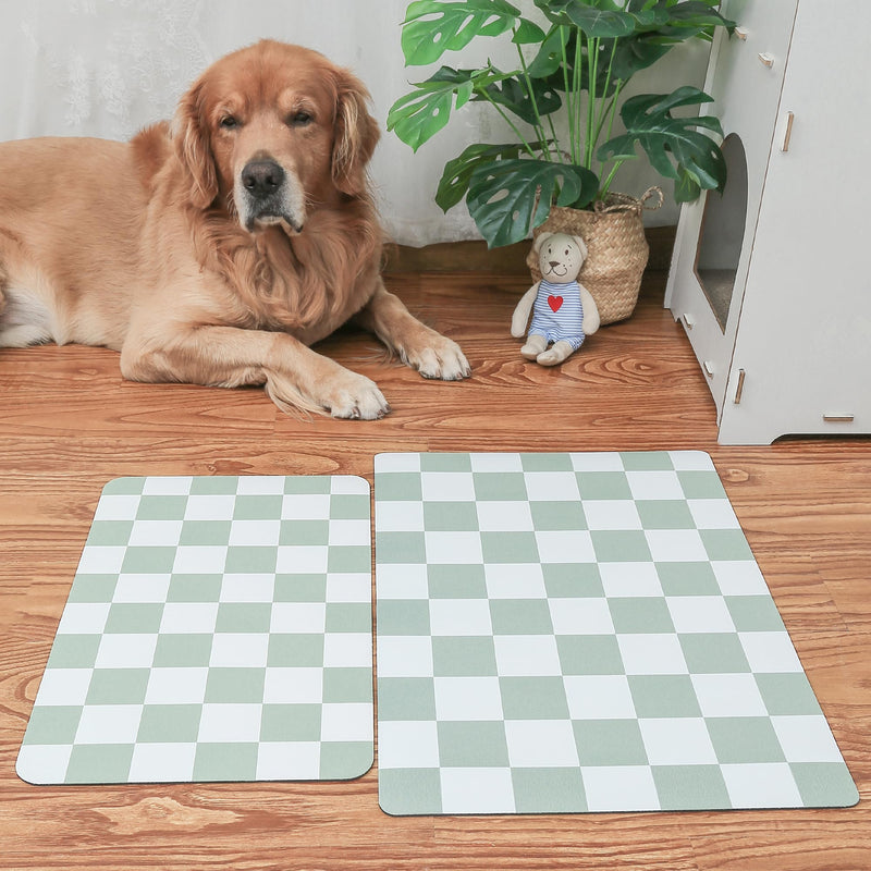 Ralxion Checkered Dog Feeding Mat, Absorbent Mats for Dog Food and Water Bowl, Dispenser, Retro Modern Aesthetic Sage Green Checkerboard Pet Placemat for Dogs, Cats, Puppy Accessories, 12" X19” Sage Checkered 12*19 - PawsPlanet Australia