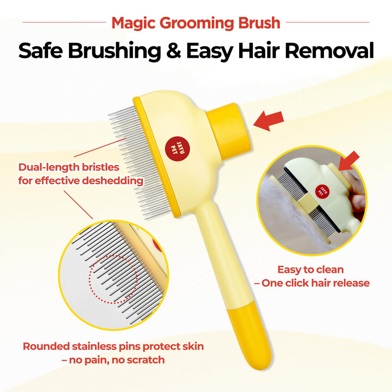 JAYU PET Magic Grooming Brush – Cat Brush for Shedding, Dual-Length Stainless Steel Bristles, One-Click Self-Cleaning, Vertical Deshedding Comb, Professional Pet Grooming Tool - PawsPlanet Australia