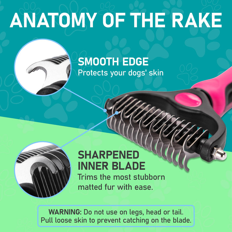Maxpower Planet Hair Brush - Double Sided Shedding, Dematting Undercoat Rake for Dogs, Cats - Extra Wide Dog Grooming Brush, Pink Large - PawsPlanet Australia