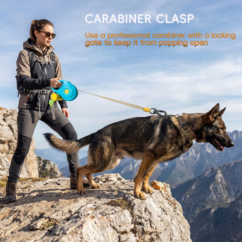 Retractable Dog Leash 16FT for Small & Medium Dogs, Sturdy Heavy-Duty Nylon Tape with Secure Locking Carabiner & Poop Bag Holder, Smooth One-Hand Control, Anti-Slip Handle, Tangle-Free Design (Green) Green 16 ft - PawsPlanet Australia