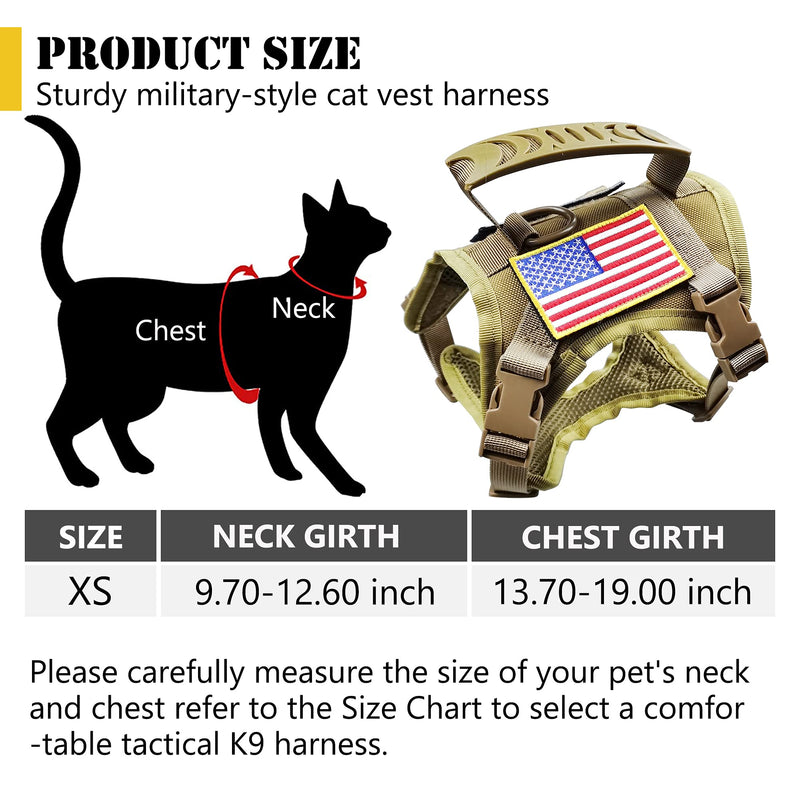 Tactical Cat Harness and Leash for Walking Escape Proof, Adjustable Military K9 Pet Vest Harness Easy Control for Large Cat, Puppy and Small Dog (Coyote Brown) Coyote Brown - PawsPlanet Australia