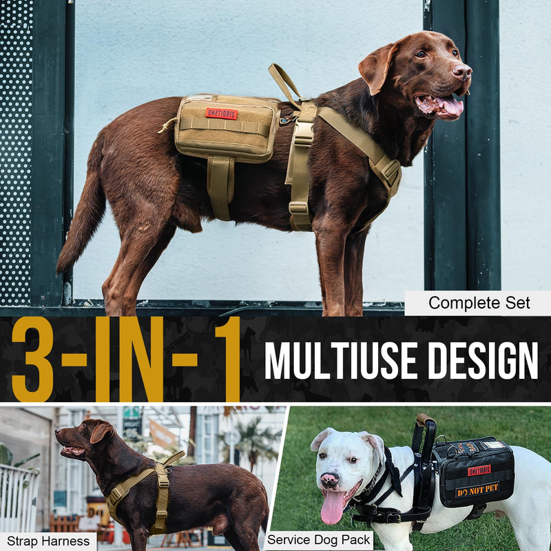 OneTigris Service Dog Vest Harness, Service Dog Cape Guardian Dog Backpack Harness with Pouches Dog Saddle Bag for Small Medium and Large Dogs (Brown, M) Brown - PawsPlanet Australia