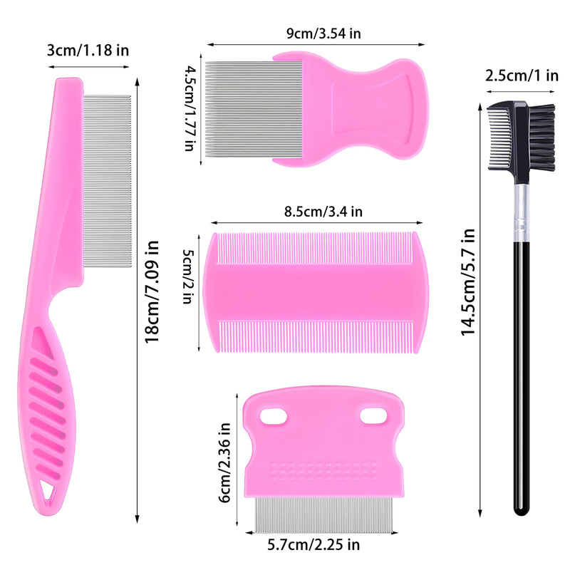5 Pack Flea Lice Comb,Stainless Steel Dog Cat Grooming Combs With Rounded Teeth,Double-Sided Tear Stain Remover,Dematting Comb For Dogs Cats Ideal For All Types Of Small, Medium, Large Pets (Pink) Pink - PawsPlanet Australia