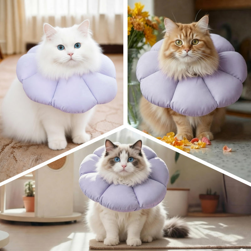 Soft Cat Cone Collar After Surgery, Cat Recovery Collar to Stop Licking Wounds, Adjustable Elizabethan E-Collar for Cats Waterproof Donut Collar for Wound Healing (Purple, Small) Purple