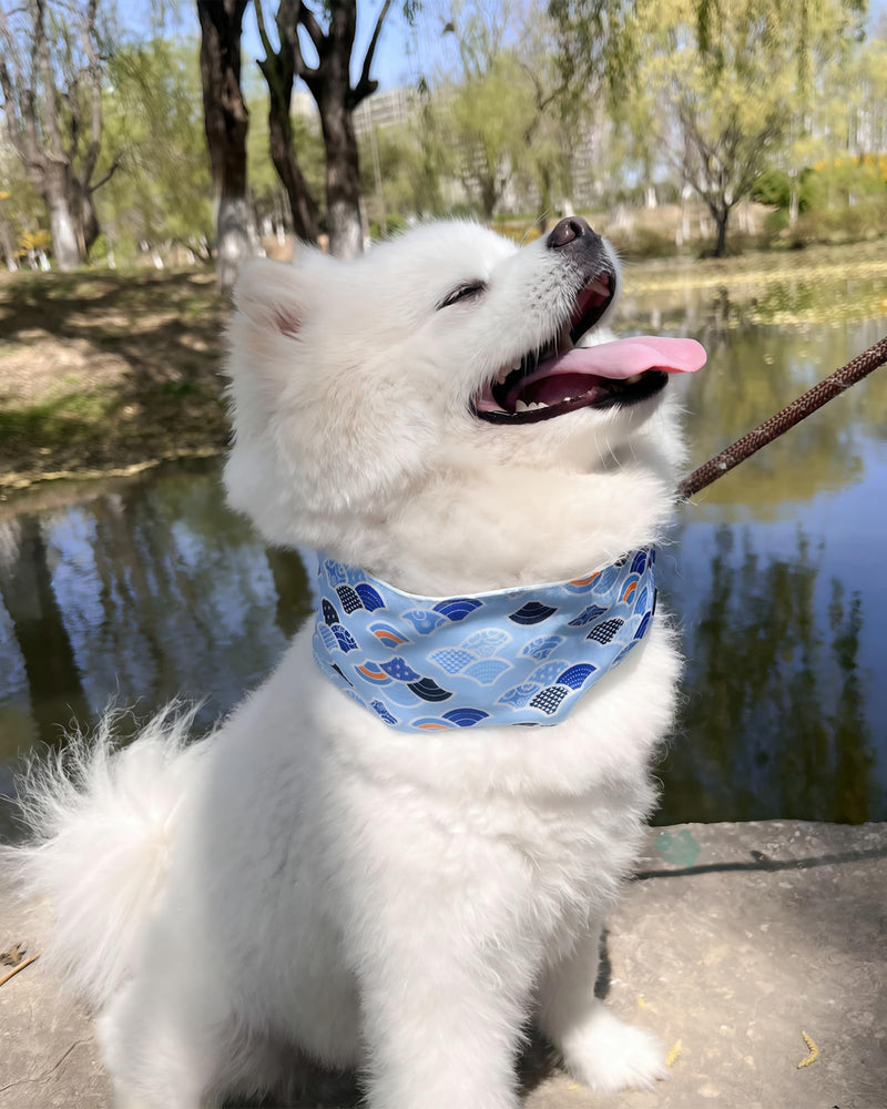 Hosiwei Dog Cooling Collar with Ice Packs - Adjustable Pet Cooling Bandana for Summer, Reusable & Freezable Neck Wrap Scarf for Dogs - Hot Weather Chill Out Accessory Blue Wave Medium