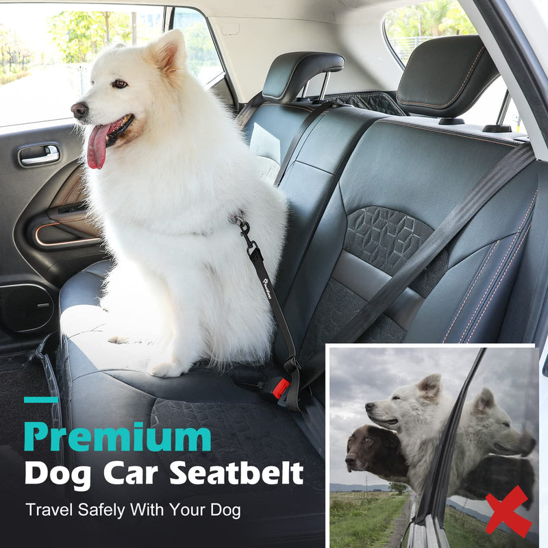 Pawaboo Dog Car Seatbelt, 20 in Adjustable Universal Pet Safety Belt, Chew-Proof Dogs Car Restraint with Adjustable Strap, PVC Shell Dog Seatbelt Harness, Dogs Leash with 360° Hook, Black 20in-1Pack - PawsPlanet Australia