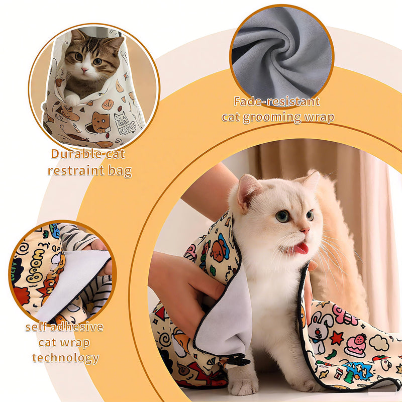 27.6" Cat Wrap, Cat Restraint, Cat Swaddle for Grooming, Self Adherent Cat Wrap, Device to Help Restraint Cat for Medicine, Cat Grooming Wrap for Cutting Nails, Safe Cat Grooming Wrap for Pet Owners - PawsPlanet Australia