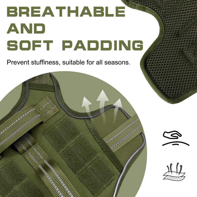 Dog Harness for Large Dogs Heavy Duty, Tactical No Pull Dog Harness with Molle System, Easy On and Off Service Dog Vest, Breathable Padded, Adjustable Reflective Pet Vest for Walking Hiking Training L(Neck:18-24",Chest:25-36"),45-80 lbs Green - PawsPlanet Australia