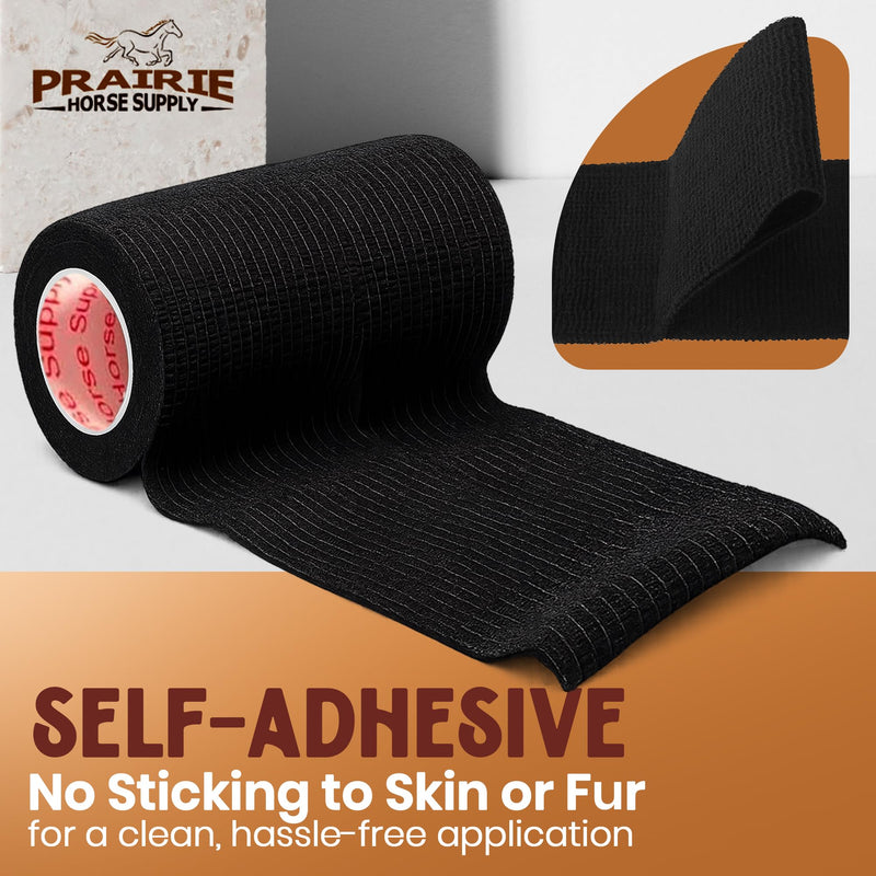 Prairie Horse Supply 24 Rolls Black Self Adhesive Bandage Wrap 4 Inch Elastic Cohesive Vet Tape for First Aid, Medical, Sport & Animals Wound - PawsPlanet Australia