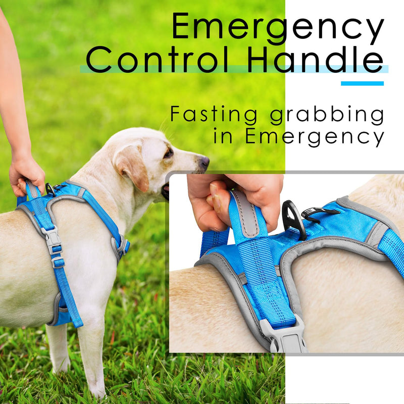 ThinkPet No Pull Harness Breathable Sport Harness with Handle-Dog Harnesses Reflective Adjustable for Medium Large Dogs,Back/Front Clip for Easy Control L Sky Blue L(Chest:19"-30") - PawsPlanet Australia