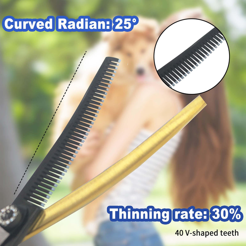 7" Curved Thinner Dog Scissor, Curved Blender Scissors, 40 Teeth, 30% Thinning Rate, Professional Pet Shear for Groomer, Ergonomic Dog Grooming Scissor, Dogs Shear for Grooming - PawsPlanet Australia